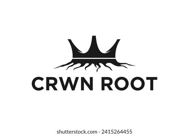Combinación de logotipos de corona king con ilustración de icono de registro de raíz de trompa.
