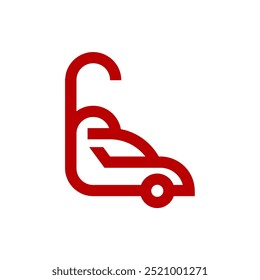 a logo combination of a letter or alphabet or number with the car in red color
