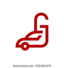 a logo combination of a letter or alphabet or number with the car in red color