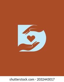 a logo with a combination of the letter D and a give and take hand