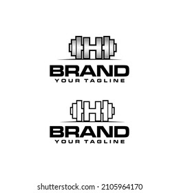 logo combination letter H and barbell