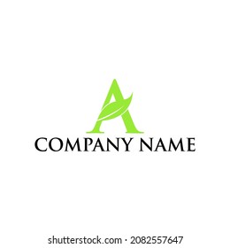 The logo is a combination of the letter A and the leaf symbol into one unique logo, simple and modern
