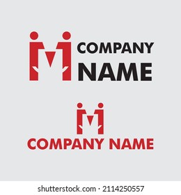 Logo combination of the letter M, face, and two people. Iconic logo illustration is suitable for your company.