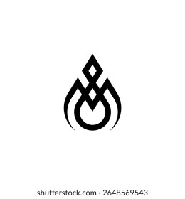 The logo is a combination of the letter "M" stylized with a water drop or crown element. The bottom of the logo has a soft curve, while the top features a diamond or gem shape.