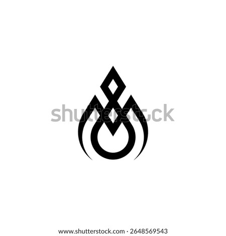 The logo is a combination of the letter "M" stylized with a water drop or crown element. The bottom of the logo has a soft curve, while the top features a diamond or gem shape.