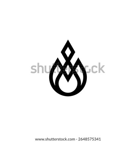 The logo is a combination of the letter "M" stylized with a water drop or crown element. The bottom of the logo has a soft curve, while the top features a diamond or gem shape.
