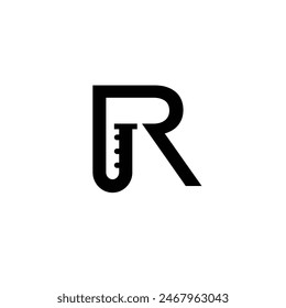 the logo is a combination of the letter R with a test tube