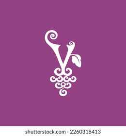 logo combination of the letter V with grapes in purple