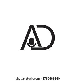 Un logotipo con una combinación de letras A y D más un icono de audio de micrófono puede utilizarse para logotipos e iconos