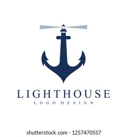 logo combination of lighthouse and anchor. Simple Elegant Lighthouse with Anchor Logo Design Symbol - Vector