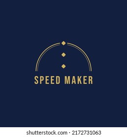Das Logo ist eine Kombination aus Linien und Quadraten, die einen Tachometer und Buchstaben bilden.