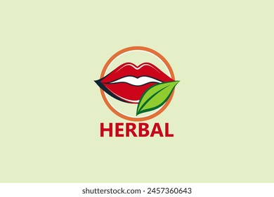 Un logotipo con una combinación de labios y hojas verdes jóvenes representa una clínica que opera para proporcionar tratamientos seguros y medicamentos a base de hierbas que garantizan la salud de los labios.