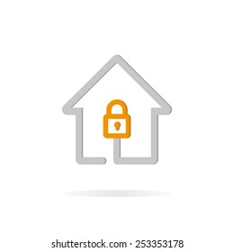 Logo combination of a lock and house.