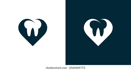 Logo of a combination of love and negative space teeth. Simple logos, icons, illustrations, symbols.