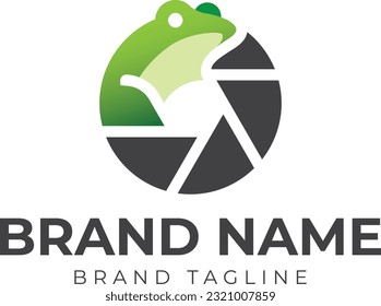 logo combination made from camera lens and frog green logo.
