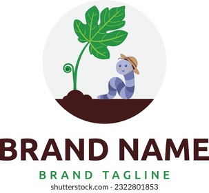combinación de logotipos hechos de gusanos caricaturizados con una planta, plantilla de logotipo usado.