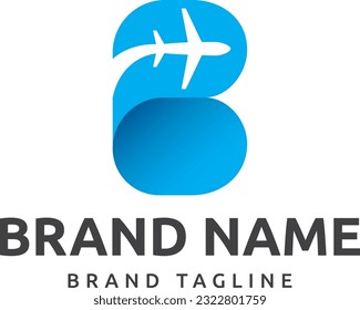 combinación de logotipo hecha de la letra B con un plano, plantilla de logotipo.