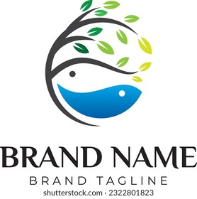 logo combination made from two fish like a pisces zodiac and a tree logo.