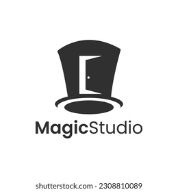 Logo combination of magician's hat and door. It is suitable for use for studio logos.