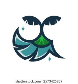 logo combination of mountains, coconut trees and brooms on a white background