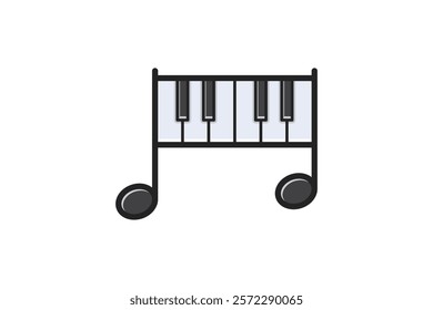 logo combination of musical notes and piano keys outline filled style