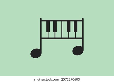 logo combination of musical notes and piano keys outline style with green background