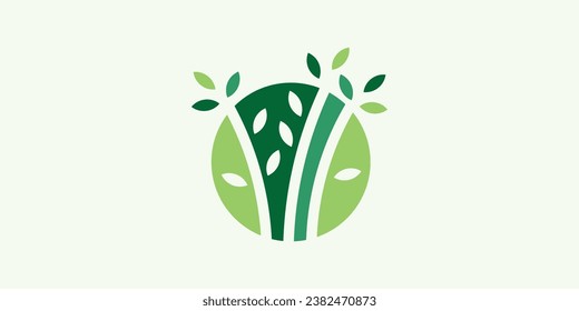logo combination of natural plants with a circle shape,