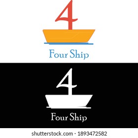 Logo-Kombination der Nummer 4 als Segel des Schiffes