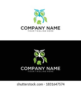 logo combination of owls and leaves into one concept