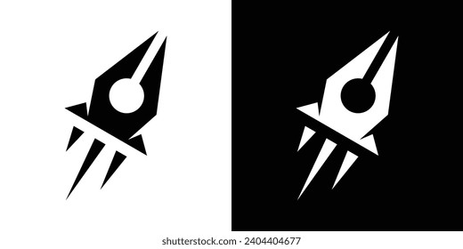 combinación de logotipo de la forma de la pluma con cohete, icono, vector, símbolo.
