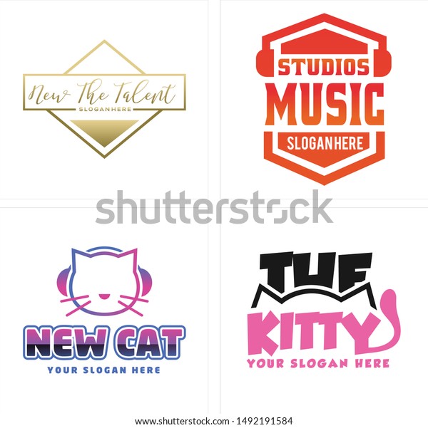 Logo Kombination Quadratisches Rechteck Und Katze Mit Stock Vektorgrafik Lizenzfrei