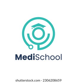 Estetoscopio combinado con logotipo y tapón de graduación. Es adecuado para su uso como logotipo de la escuela de salud.