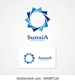 Logo combination of a sun and wave.