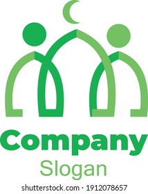 the logo combination of three domes of the mosque and two circles symbolizing humans