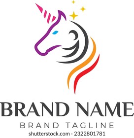 logo combination from unicorn with mane shape like a people dream, animal logo template.