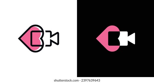 logo combination of video recorder illustration shape with love sign, icon, vector, symbol.