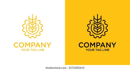 logo combination of a wheat and gear or cog in monoline style

