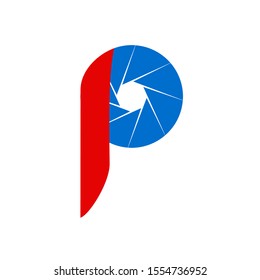 logo with the combined theme of the letter p and an illustration of a camera lens