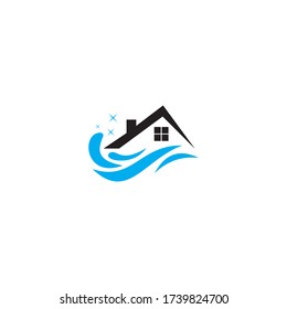 LOGO COMBINA LA FORMA DE CASA Y AGUA QUE EXAMINA LA LIMPIEZA DE CASA
