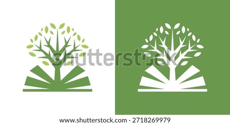 logo combines a book and a tree in a dual-meaning design. The book represents knowledge and learning, while the tree symbolizes growth and wisdom, creating a clean, natural, and inspiring brand identity.