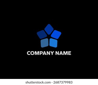 The logo combines flower and star shapes with blue gradations. Suitable for company logos operating in the fields of technology and beauty.