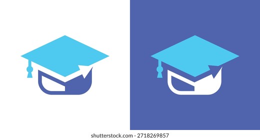 El logotipo combina una gorra de graduación y una flecha en un diseño de doble significado. La gorra simboliza la educación y el logro, mientras que la flecha representa la dirección y el progreso, creando una identidad de marca moderna e inspiradora.