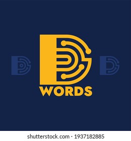 The logo combines: the letter "D", a labyrinth, a human brain, digital elements and electronics.  Vector. 