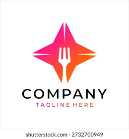 A logo combining a fork and a star. This logo is perfect for a food business.