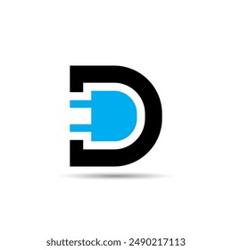 El logotipo que combina la letra "D" y un enchufe con cable simboliza la conectividad, la tecnología y la eficiencia energética, lo que lo hace ideal para marcas en los sectores de la electrónica, la energía y las telecomunicaciones.