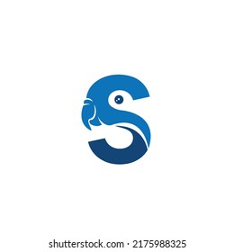 a logo combining the letter s with the head of a parrot bird