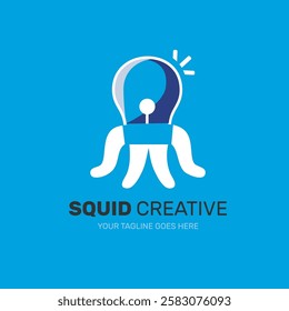 a logo combining an octopus and a light bulb, a logo concept for a creative agency