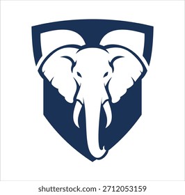A logo combining a shield and a elephant that represents the strength of a brand or company.