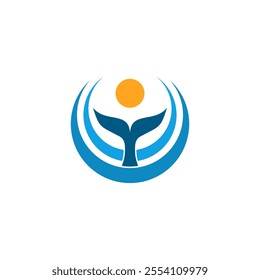 logo combining a whale tail with water waves, ideal for marine, eco, and nature-themed designs