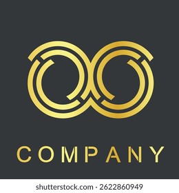 o logótipo da empresa ou marca constituído por dois círculos dourados cruzados com elementos arredondados sobre fundo escuro. A palavra "EMPRESA" em letras douradas é colocada abaixo do logotipo.